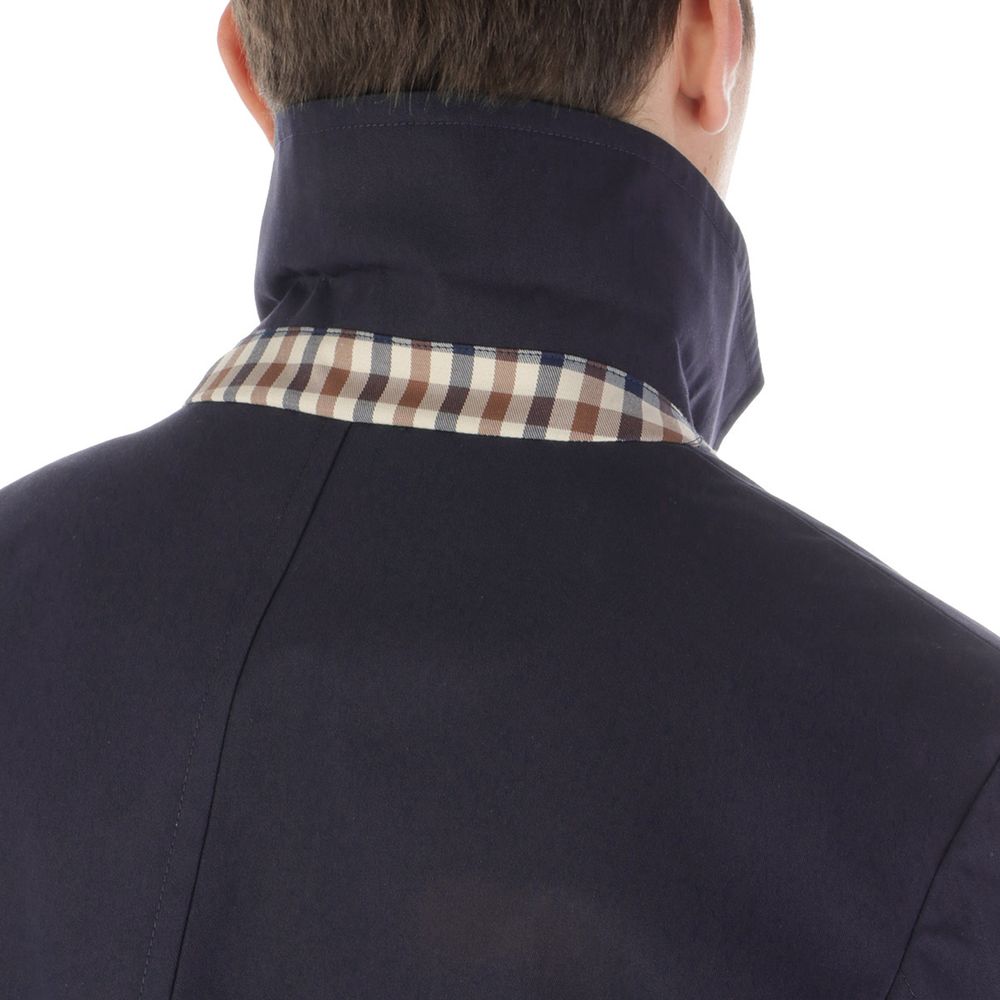 Blue Cotton Men Trench Coat