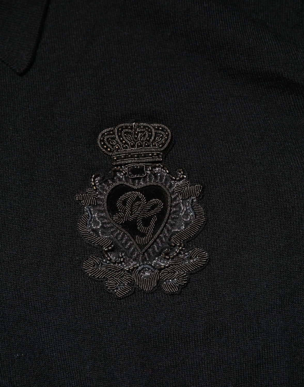 Black Logo Patch Collared Pullover Sweater