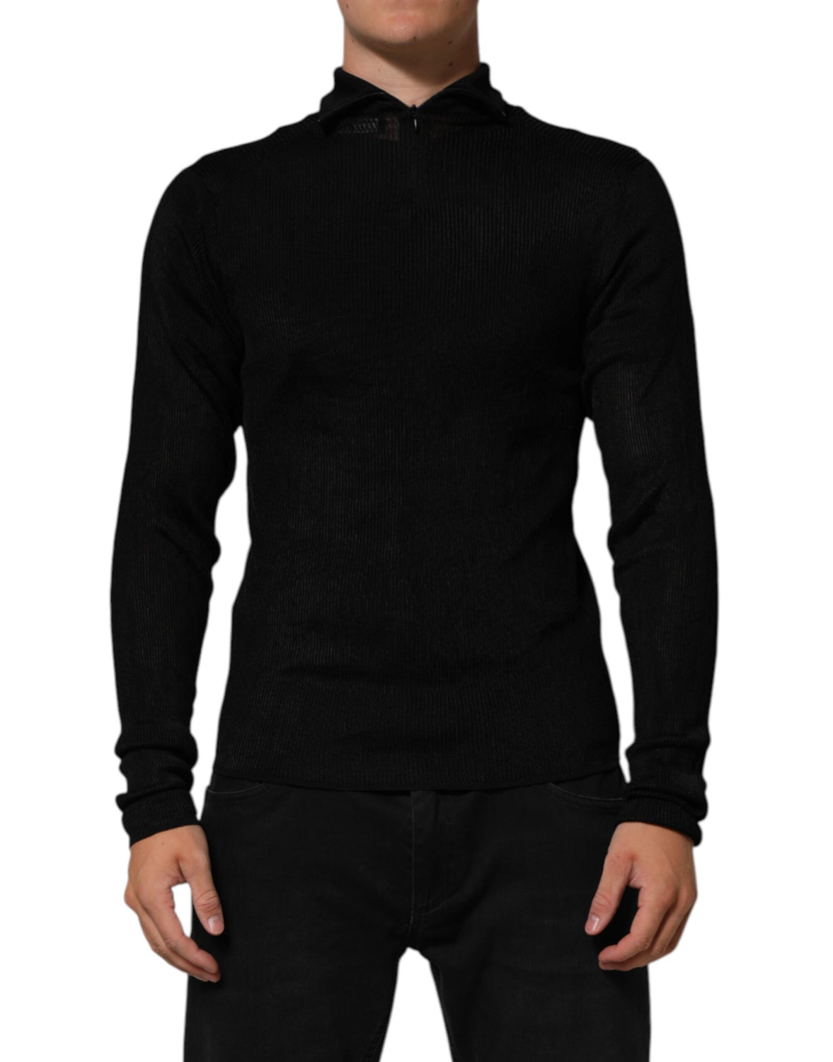 Black Viscose Turtle Neck Pullover Sweater