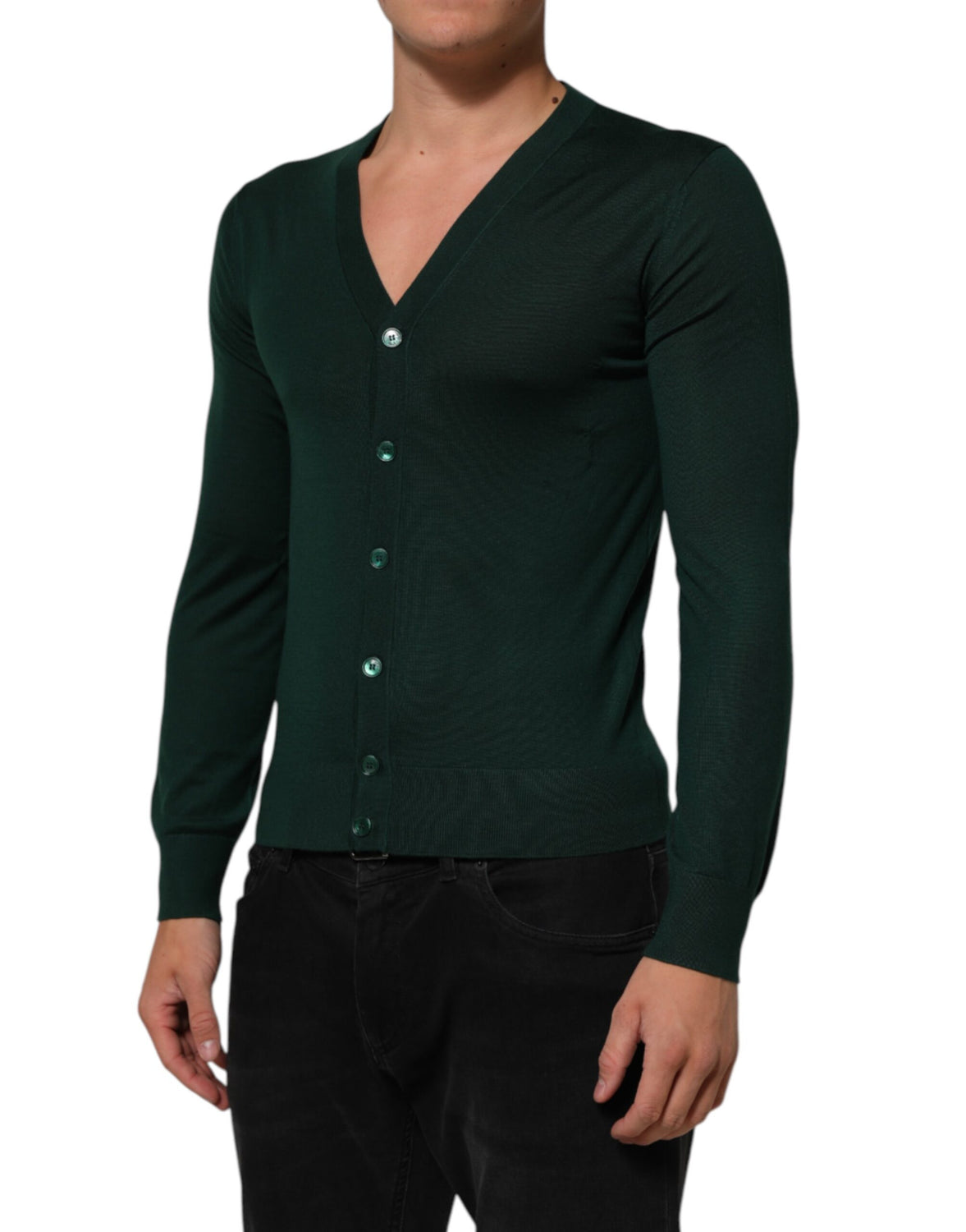 Dark Green Button Down Men Cardigan Sweater