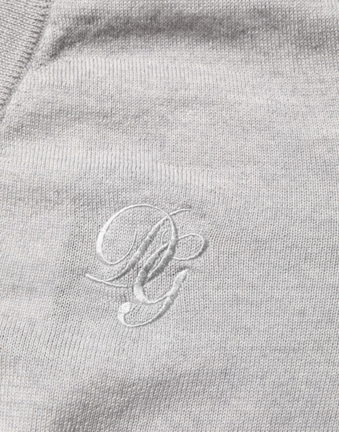 Gray Wool Knit Logo V-Neck Pullover Sweater