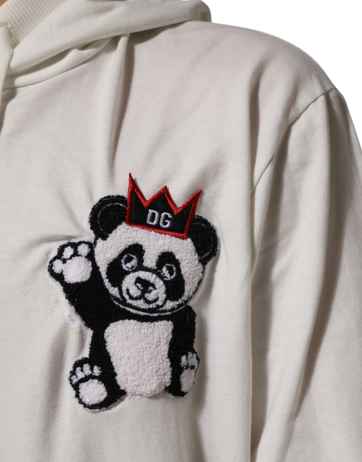 Off White Cotton Panda Hooded Sweatshirt Sweater