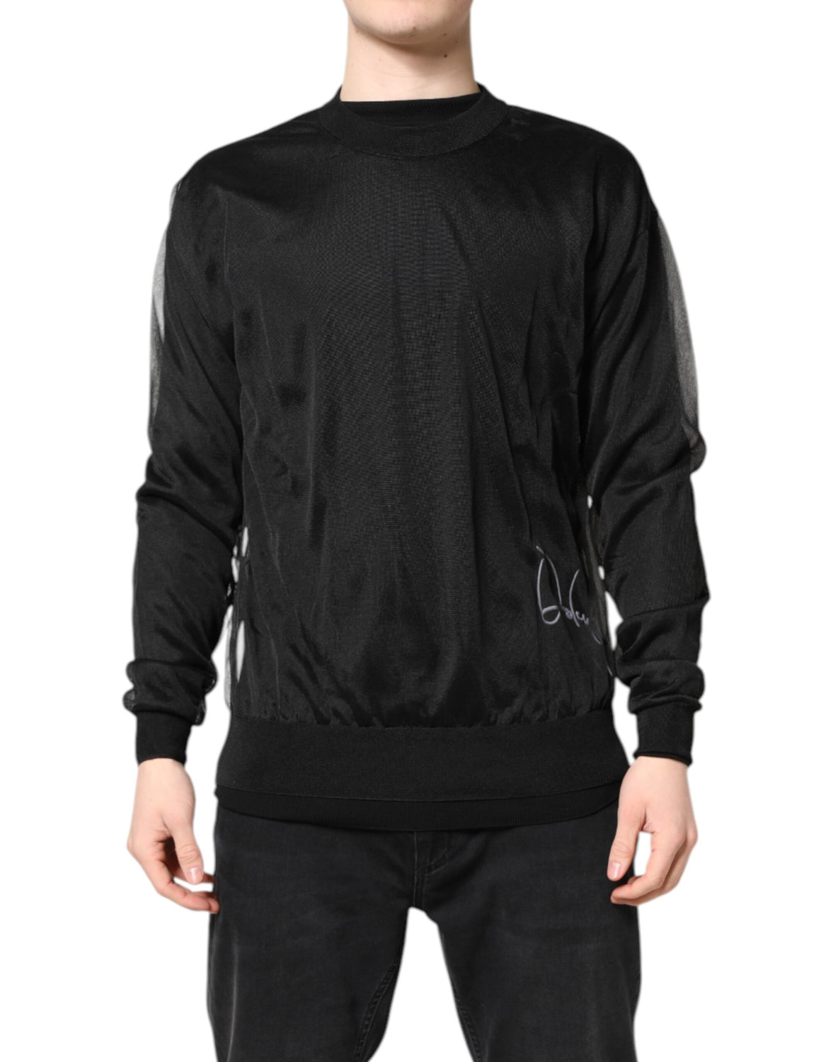 Black Logo Polyester CrewNeck Sweatshirt Sweater