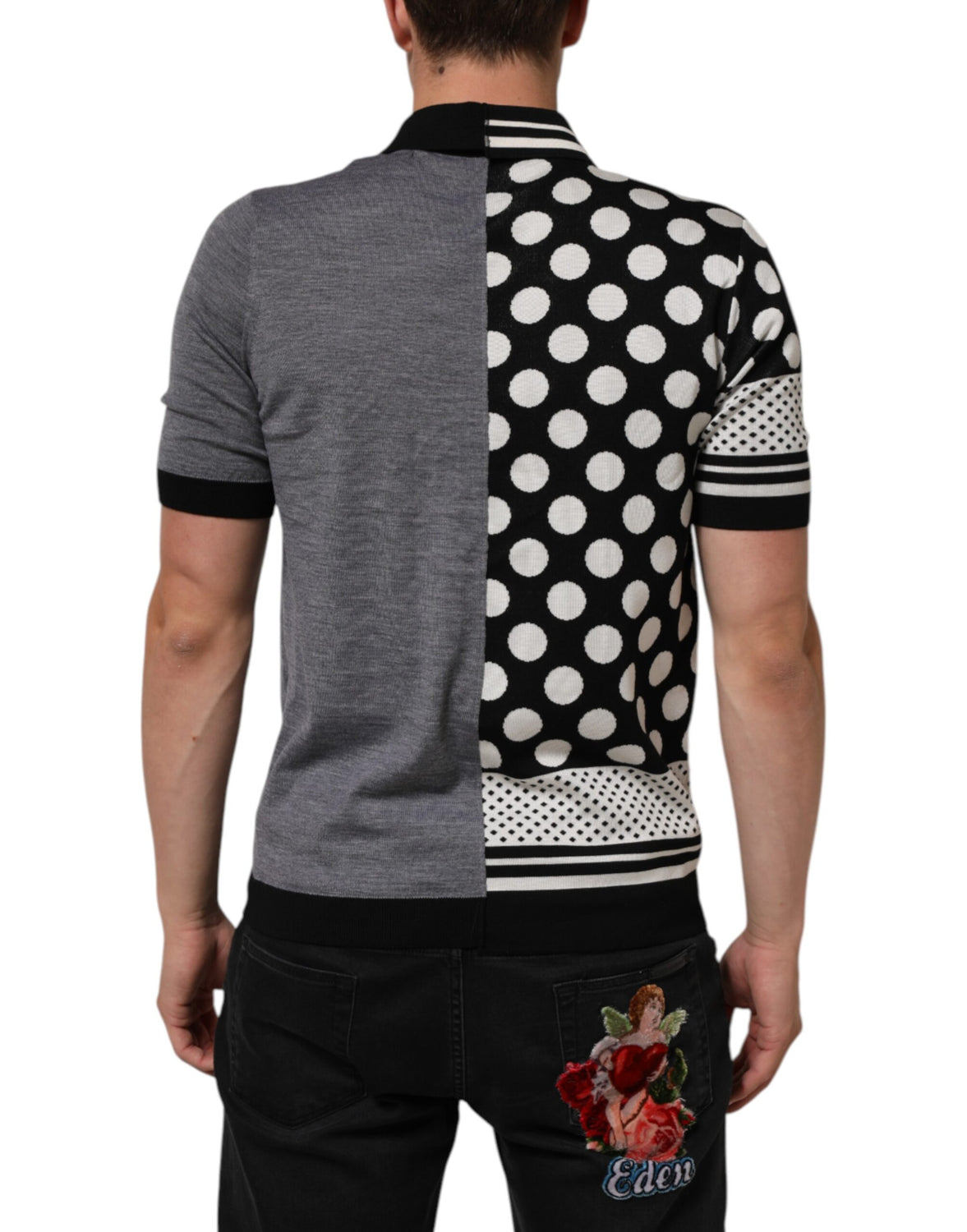Black White Polka Dot Collared Polo T-shirt