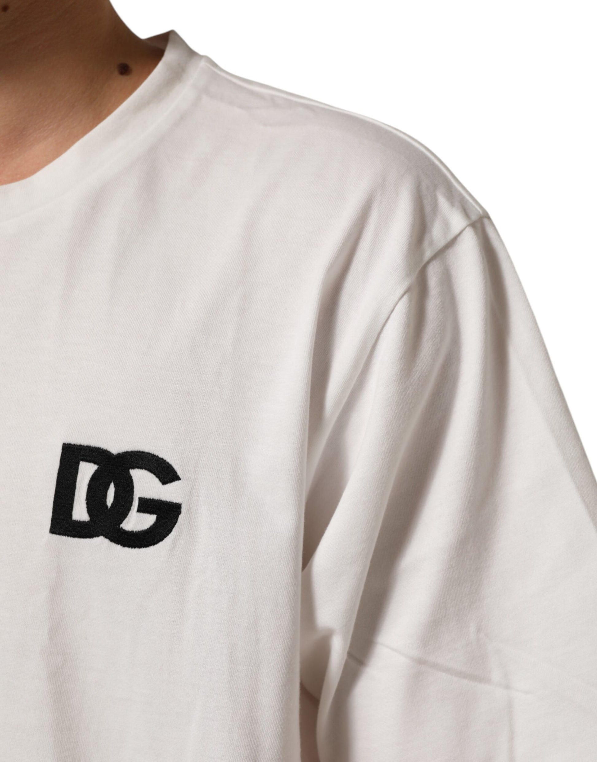 White Cotton Logo Print Crew Neck T-shirt