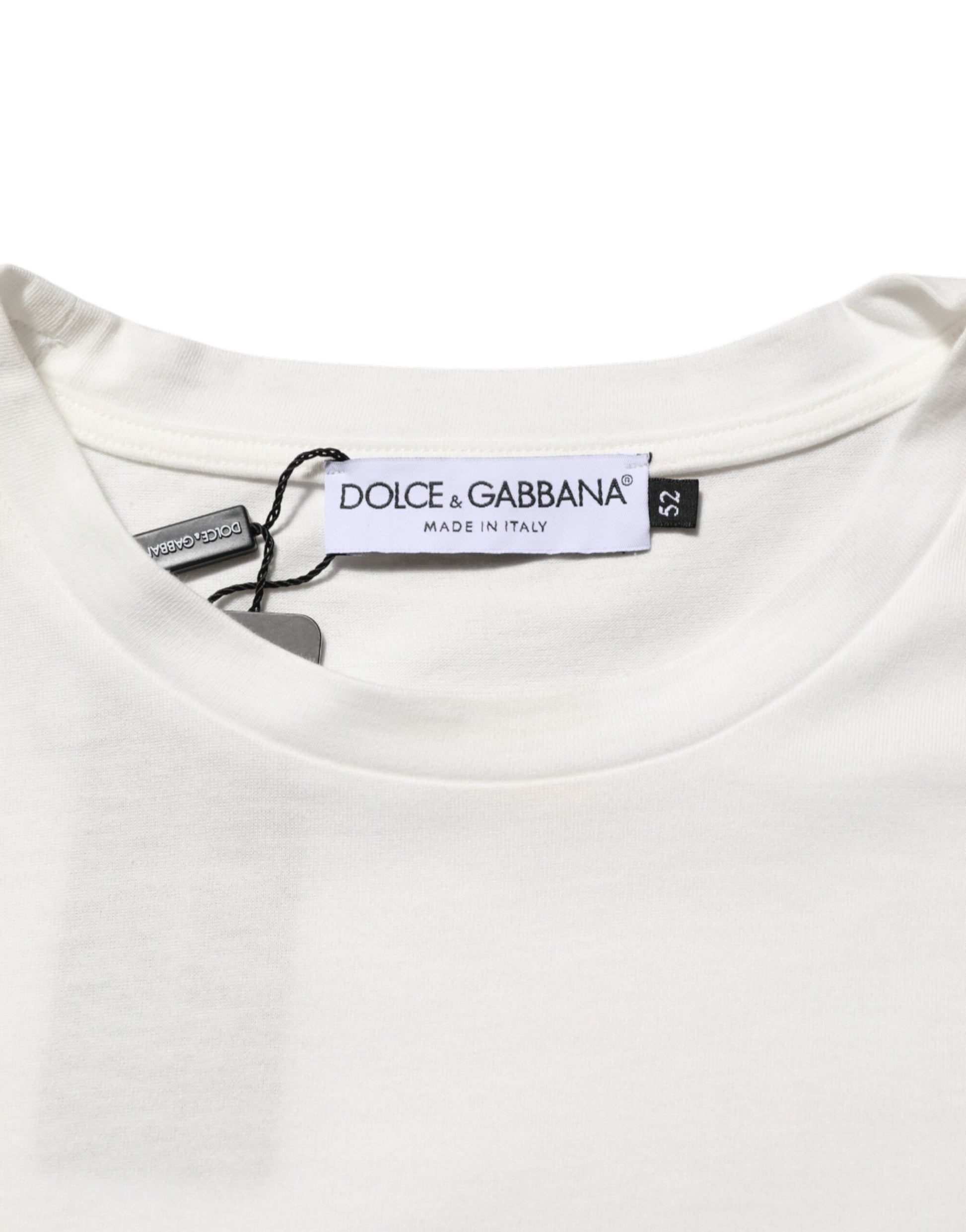 White Cotton Logo Print Crew Neck T-shirt