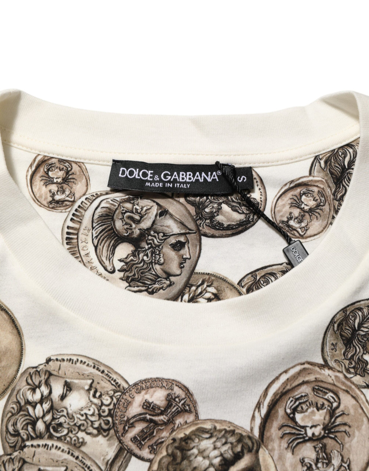 White Coin Print Cotton Crew Neck Men T-shirt