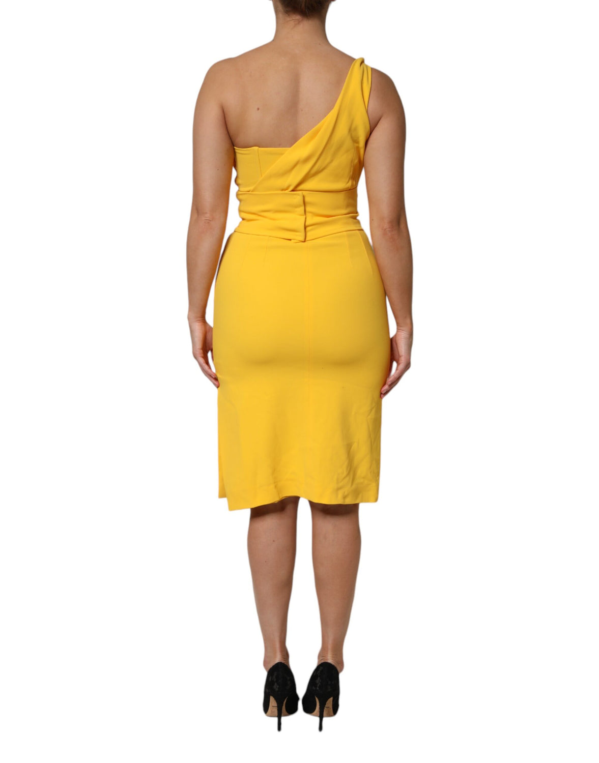 Yellow One Shoulder Side Slit Sheath Dress