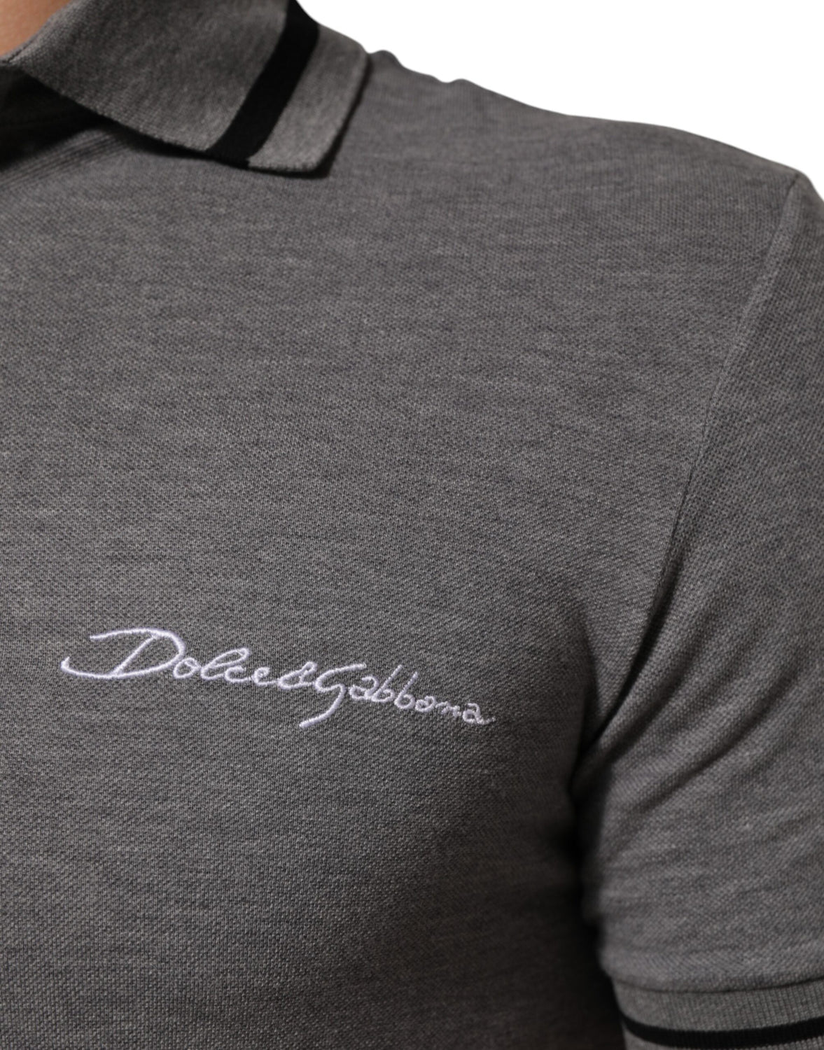 Gray Logo Embroidery Collared Polo T-shirt
