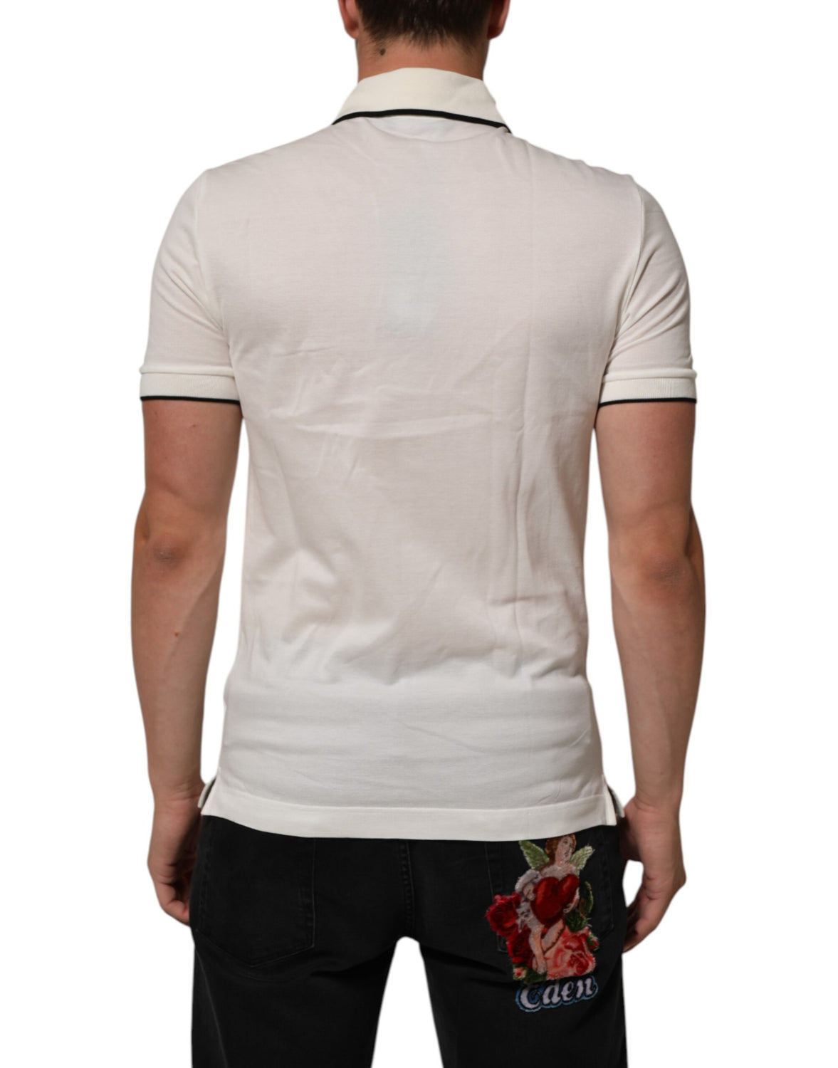 White Logo Embroidery Cotton Polo T-shirt