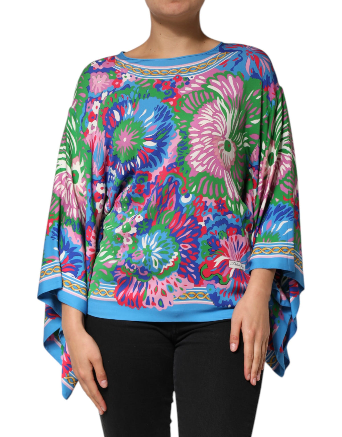 Multicolor Floral Print Silk Blouse Tunic Top