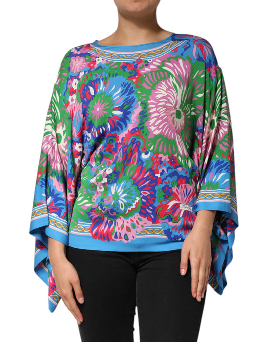 Multicolor Floral Print Silk Tunic Blouse Top