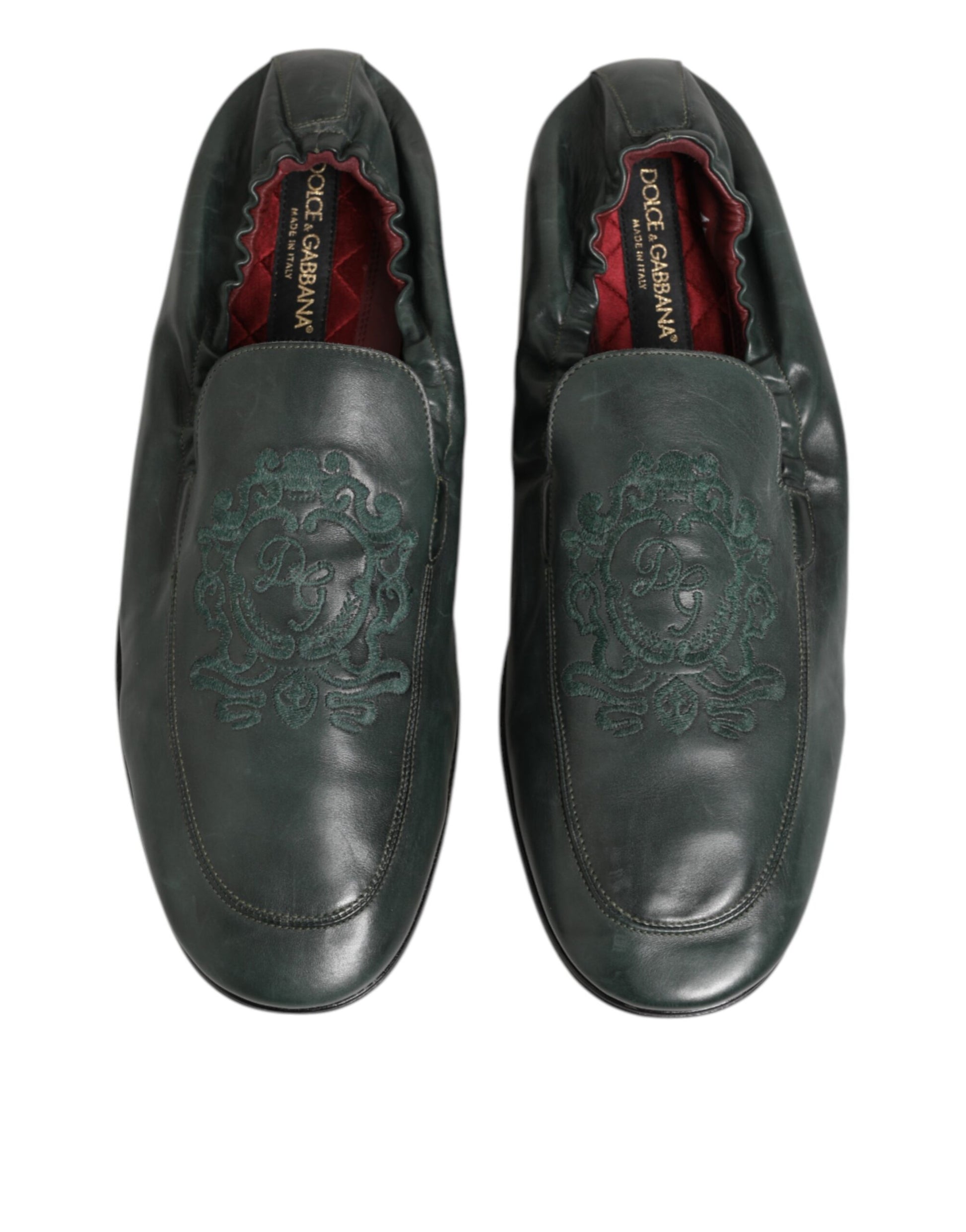 Green Leather Slip On Men Flat Loafers Shoes