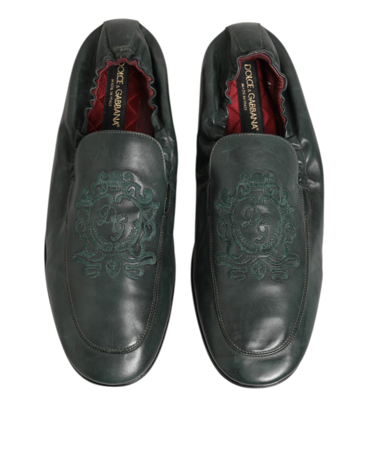 Green Leather Slip On Men Flat Loafers Shoes