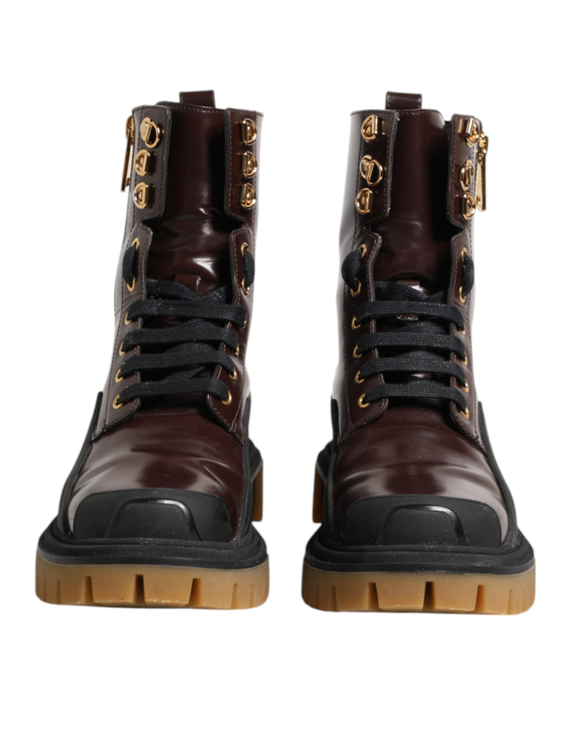 Maroon Leather Mid Calf Biker Boots Shoes