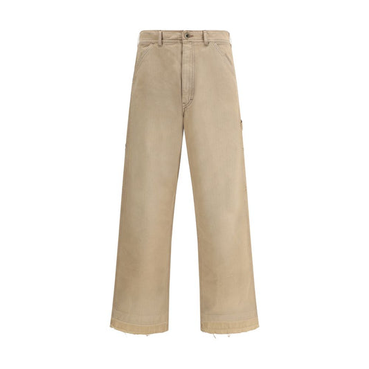 Beige Cotton Casual Pants