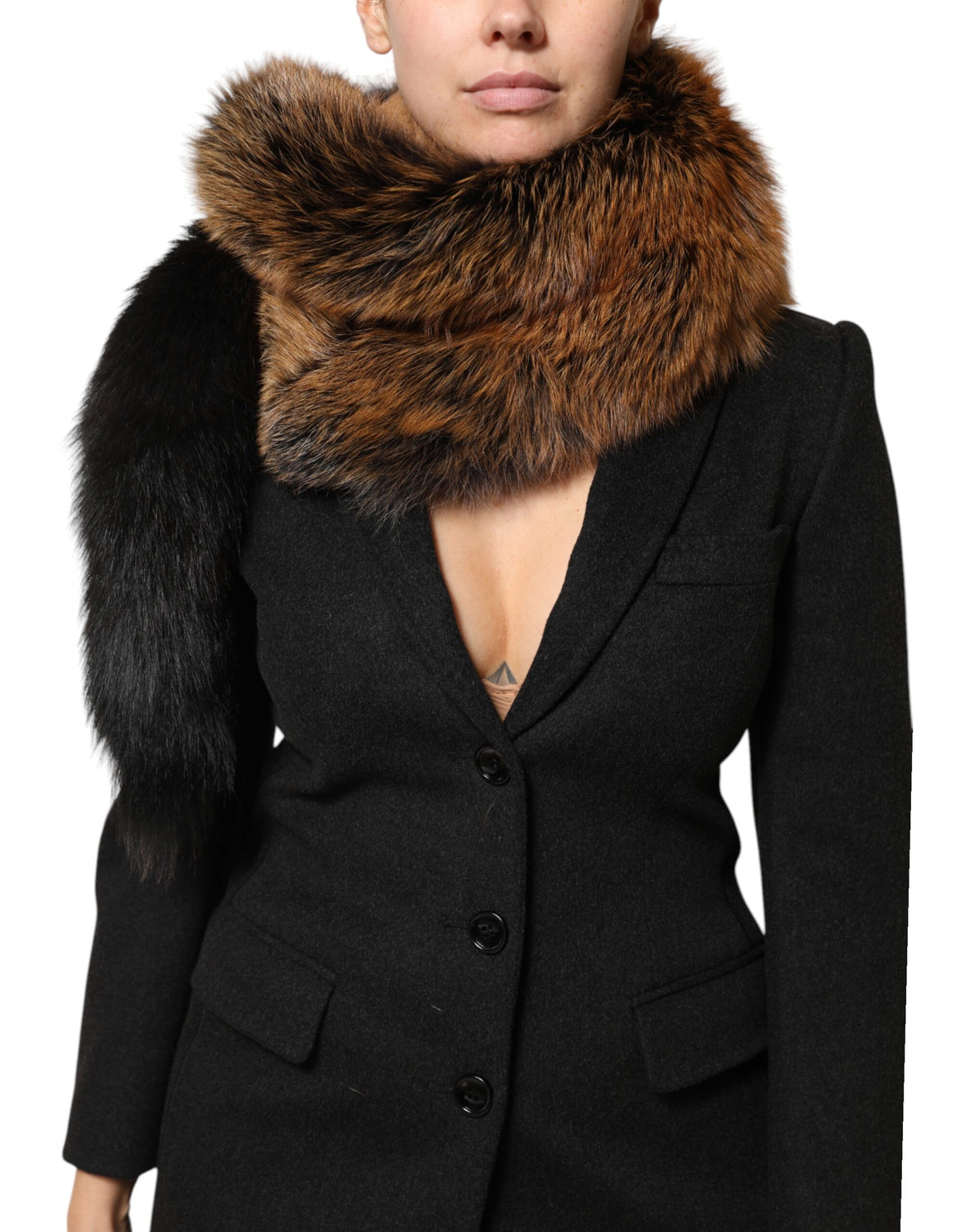 Brown Red Fox Fur Neck Cashmere Warmer Scarf