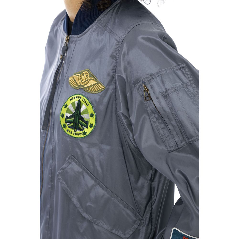 Light Blue Polyamide Women Bomber Jacket
