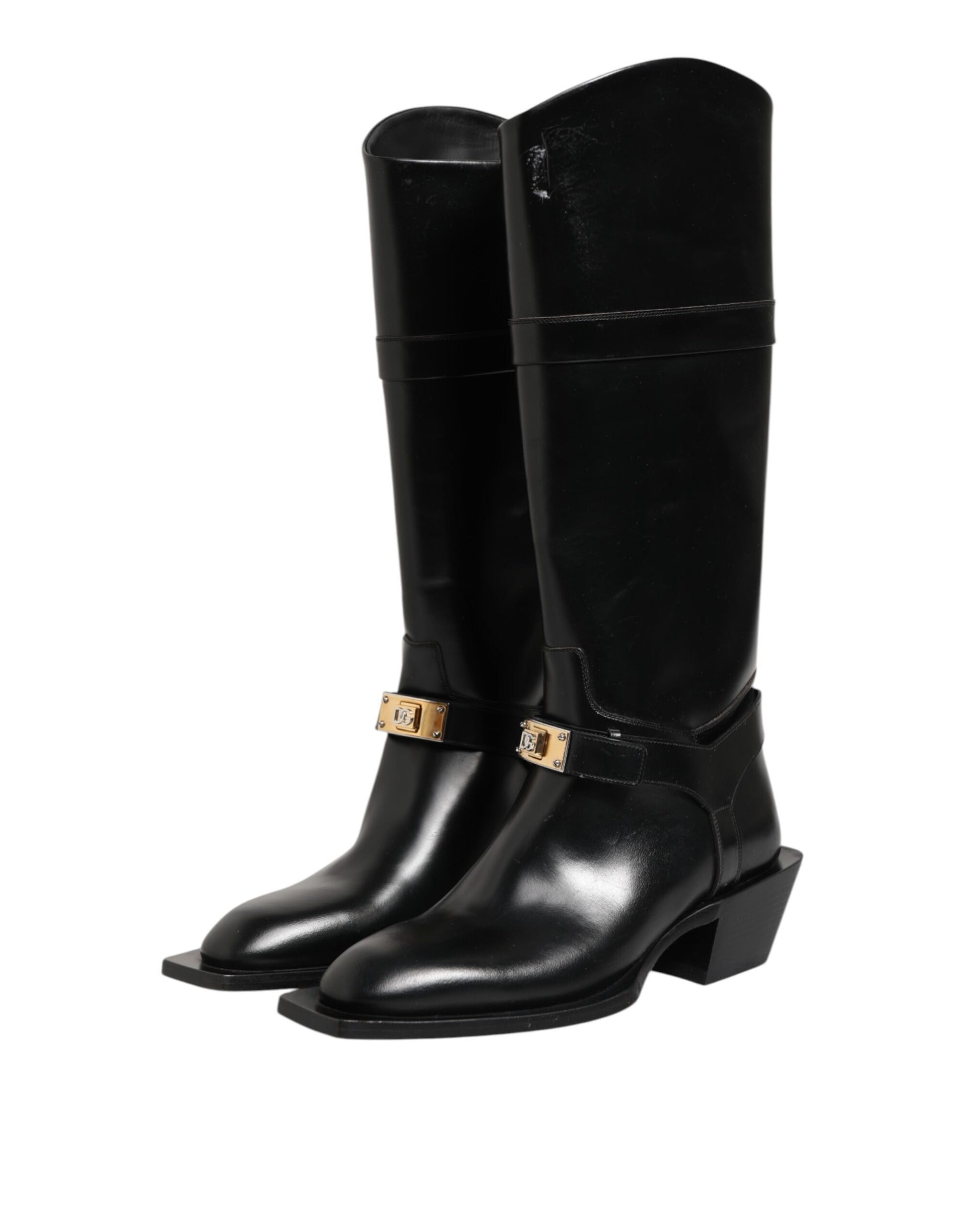 Black Logo Plaque Over The Calf Boots Shoes