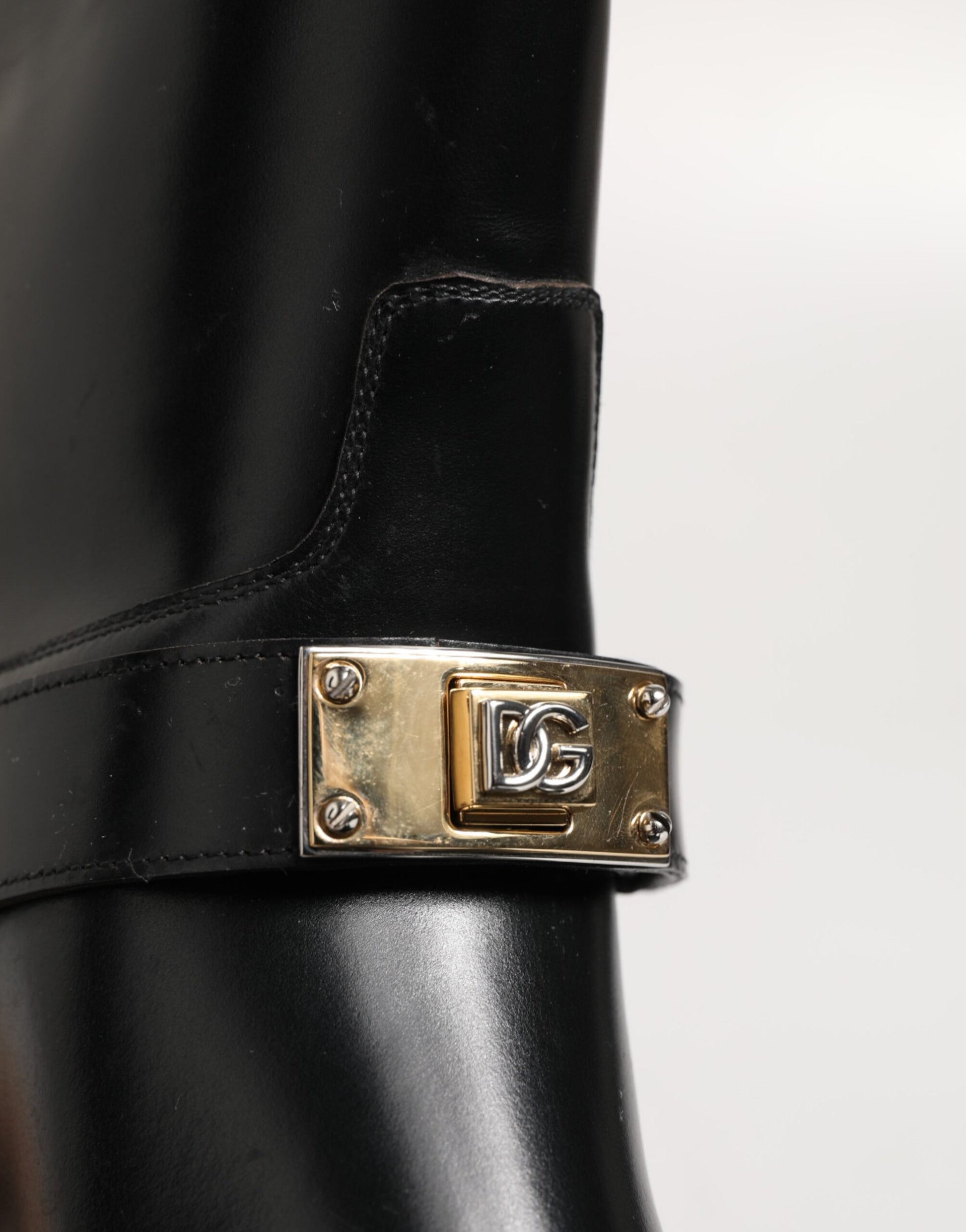 Black Logo Plaque Over The Calf Boots Shoes