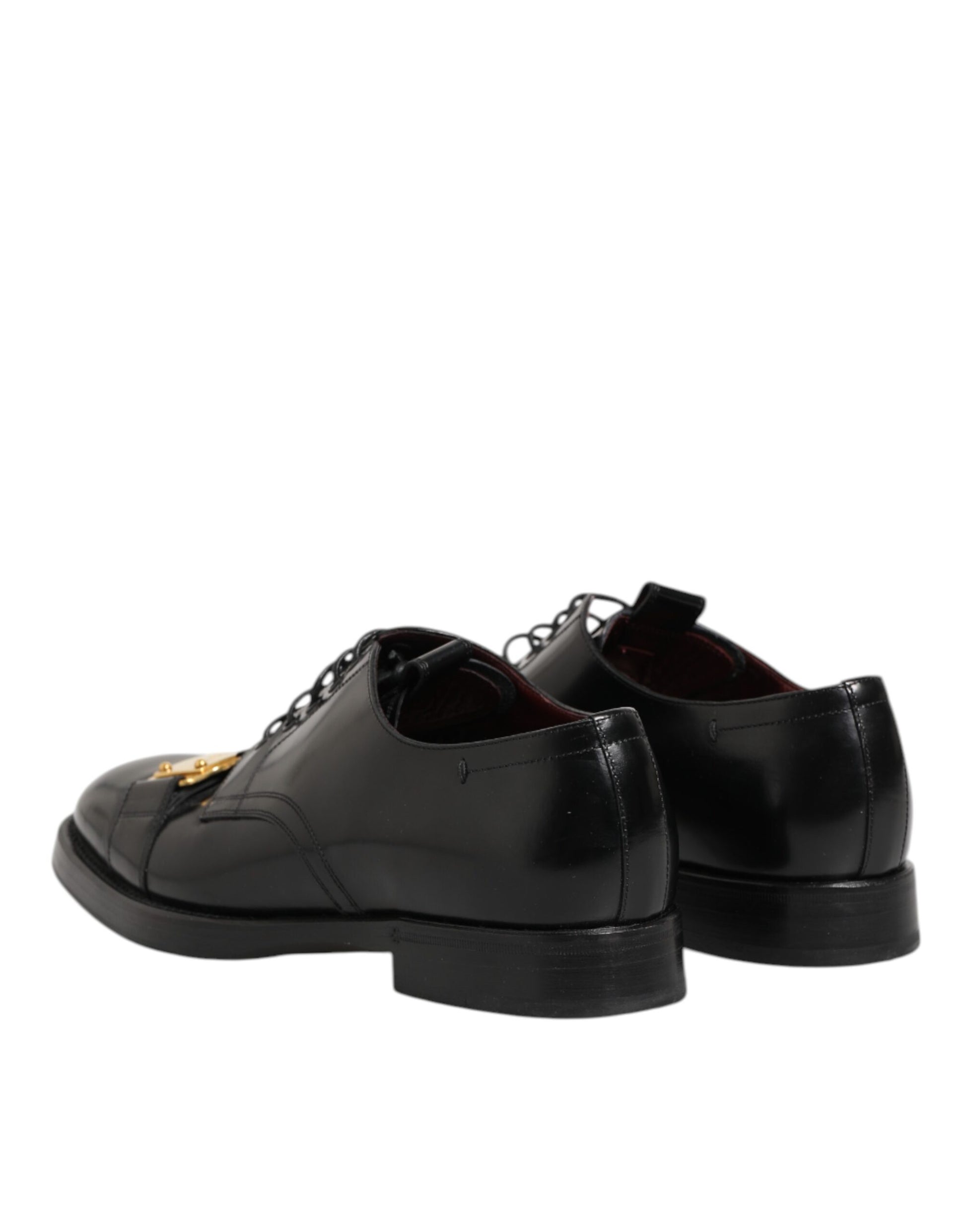 Black Leather Dress Lace Up Logo Plaque Shoes