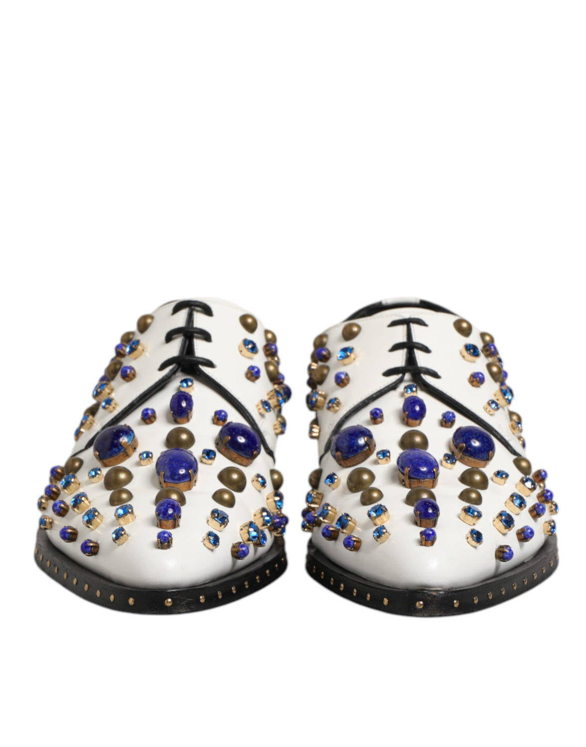 White Leather Crystals Embellished Dress Shoes