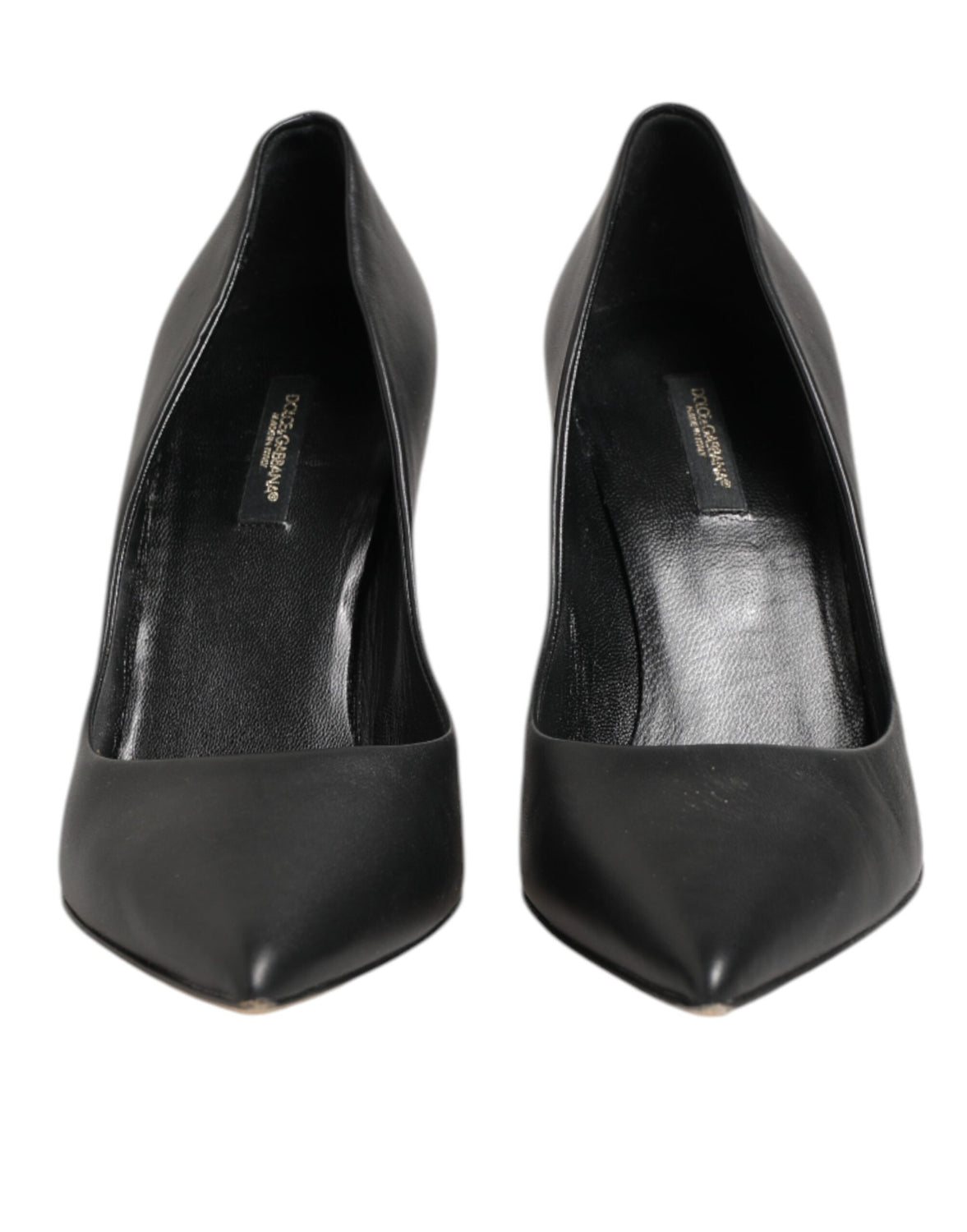 Black Leather Stiletto High Heels Pumps Shoes