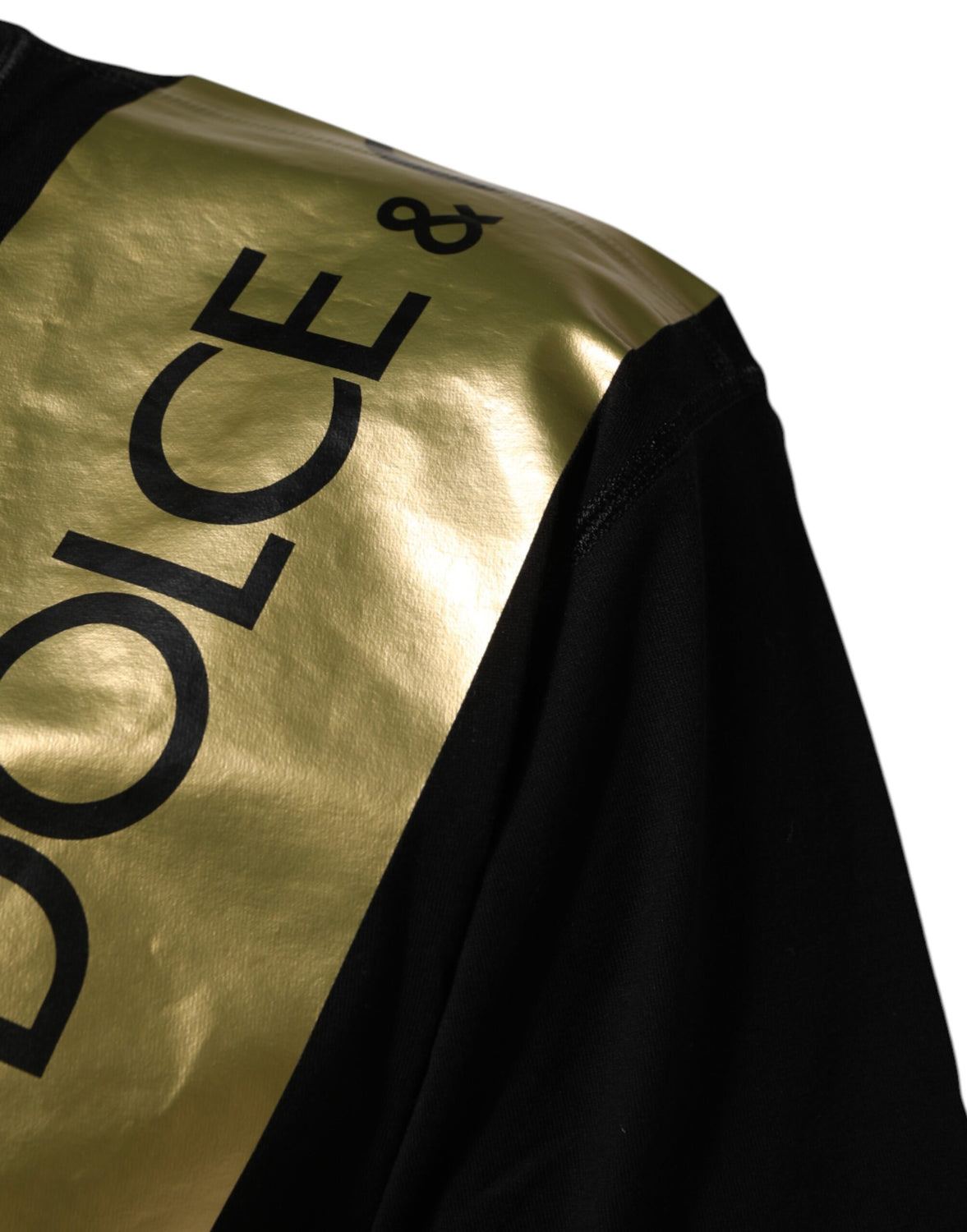 Black Logo Tape Cotton Crew Neck Men T-shirt