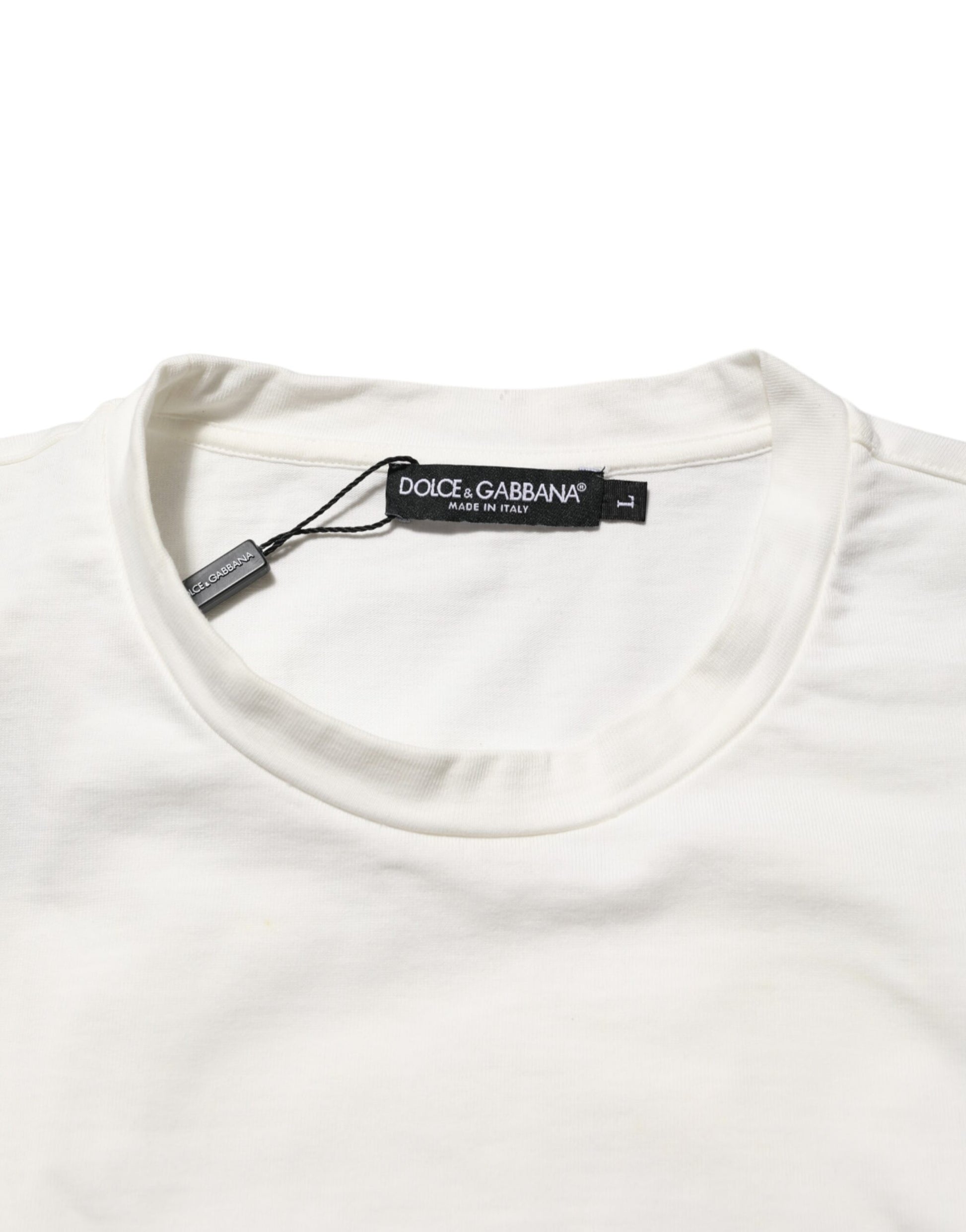 White Cotton Logo Print Crew Neck Men T-shirt