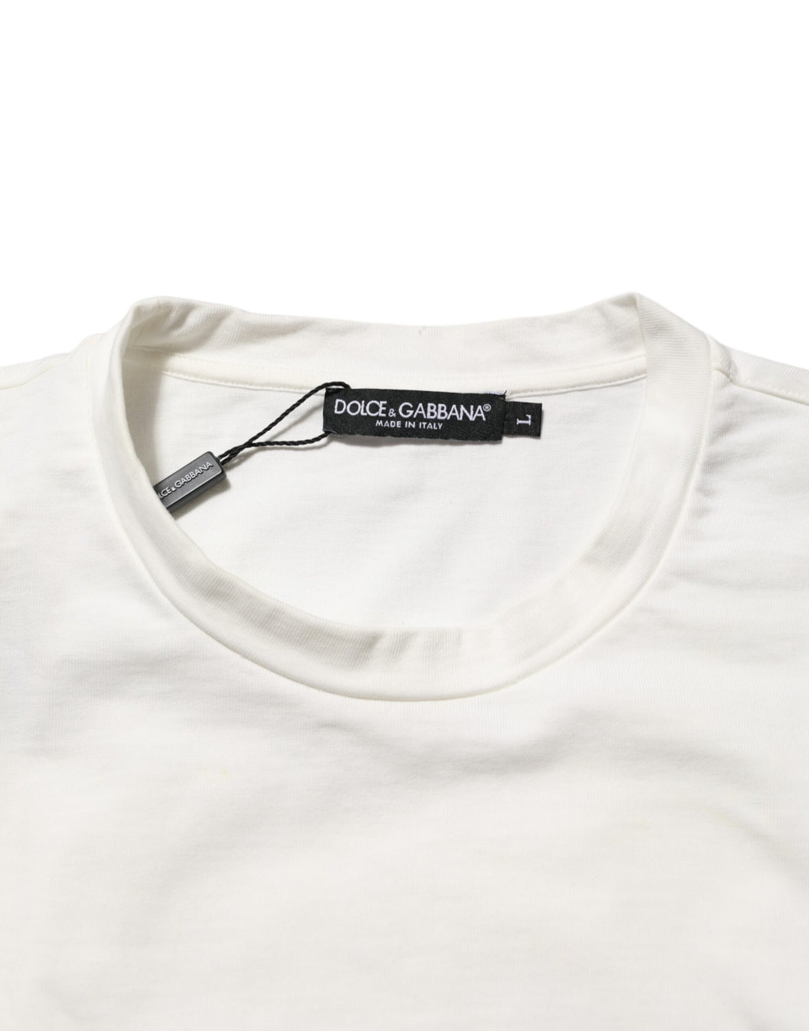 White Cotton Logo Print Crew Neck Men T-shirt