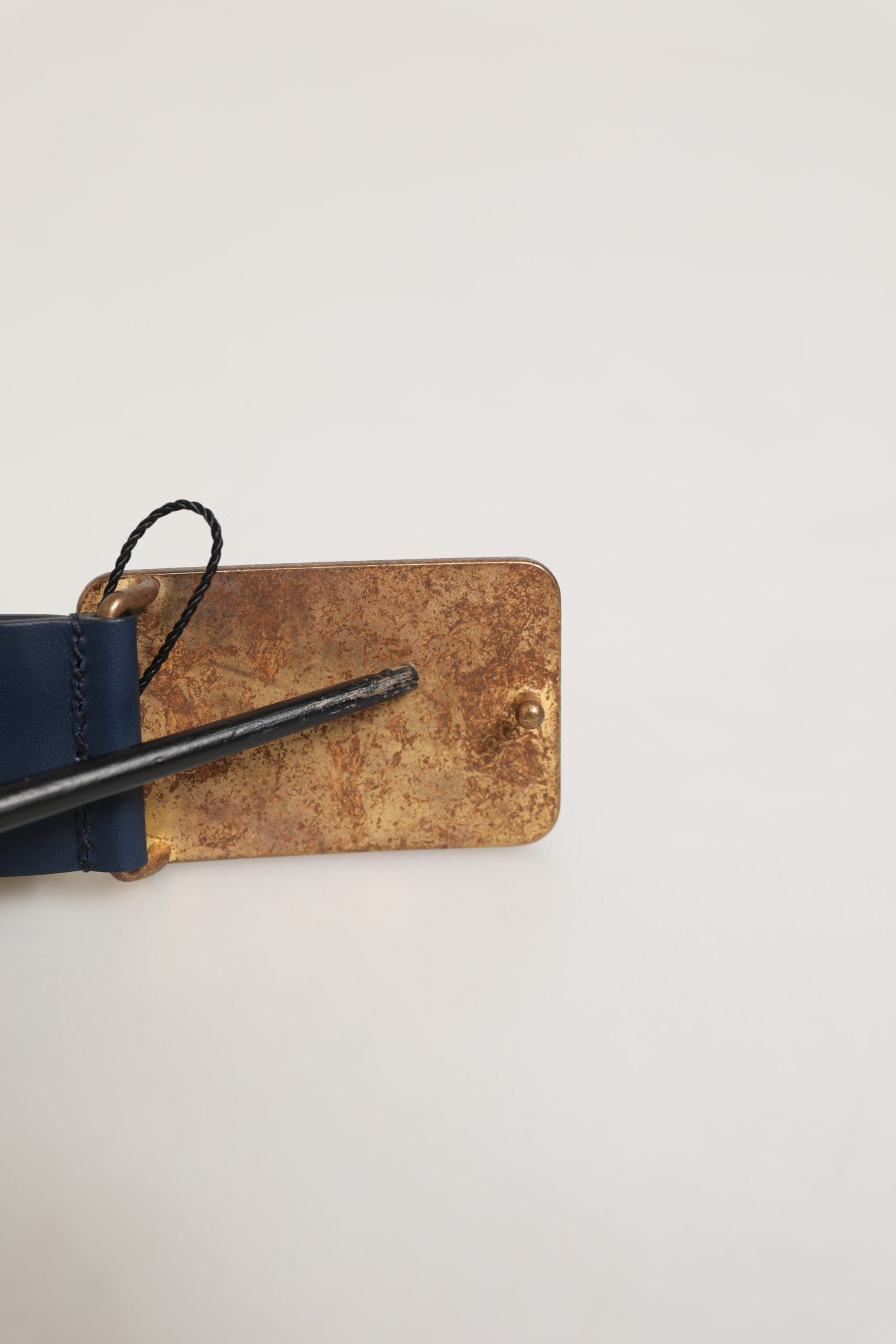 Blue Leather Classic Metal Logo Buckle Belt