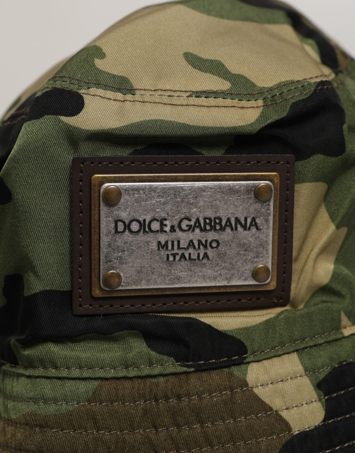Green Camouflage Polyamide Logo Bucket Cap Hat
