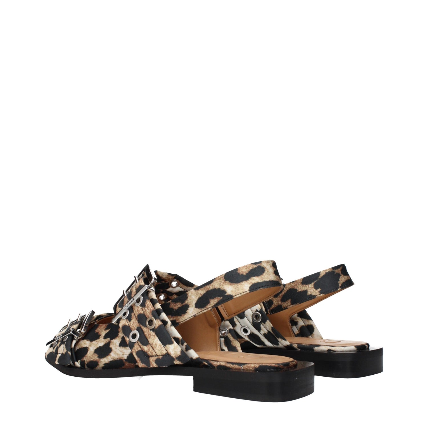 Brown Fabric Flat Sandals