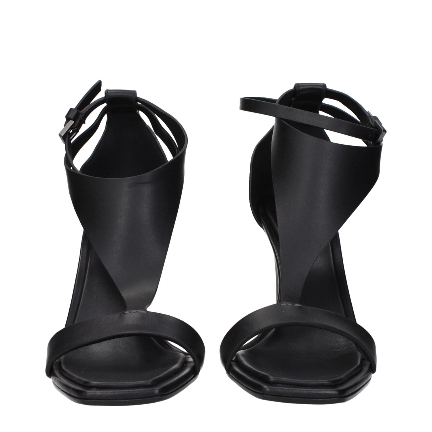Black Leather Stiletto Heels Sandals