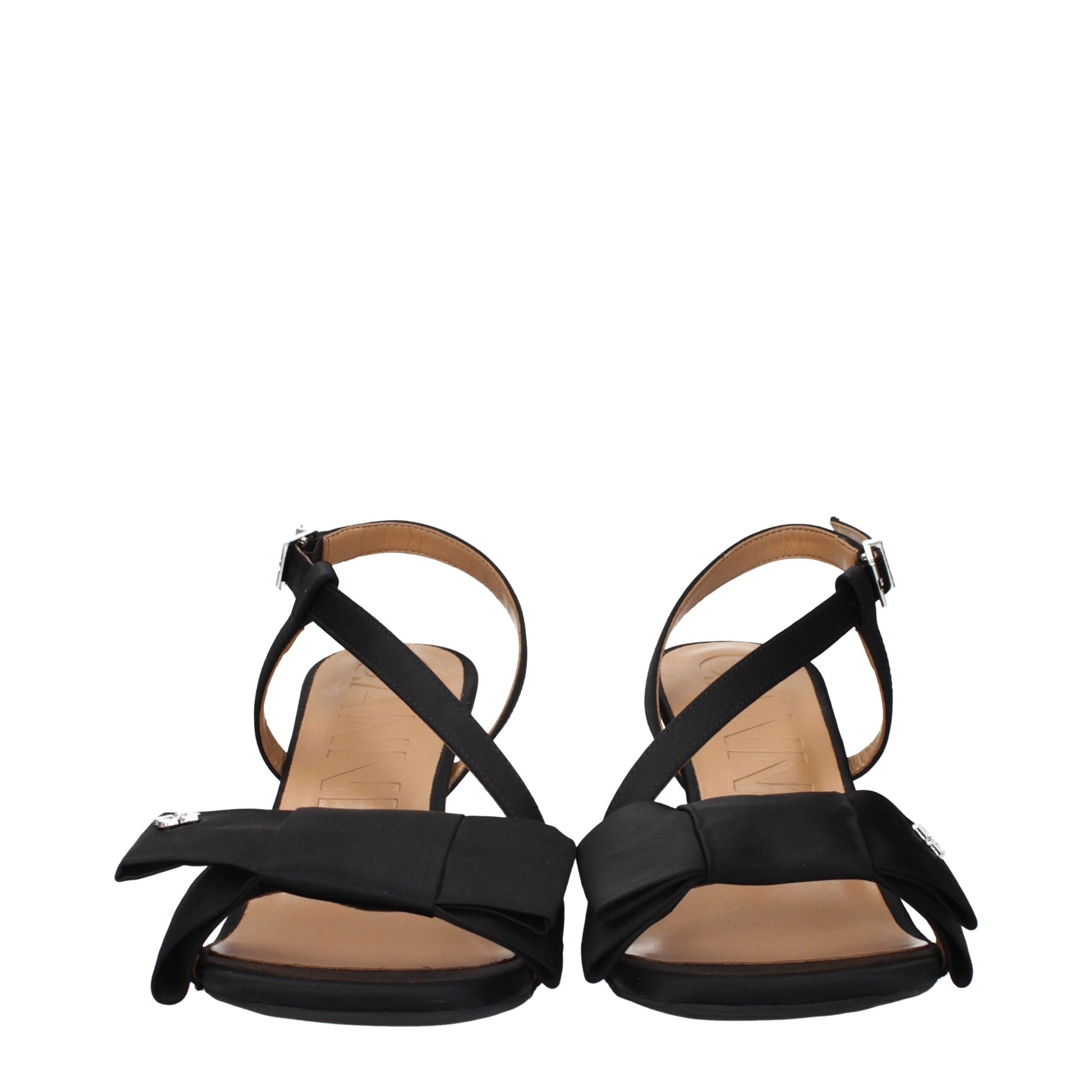 Black Fabric Stiletto Heels Sandals