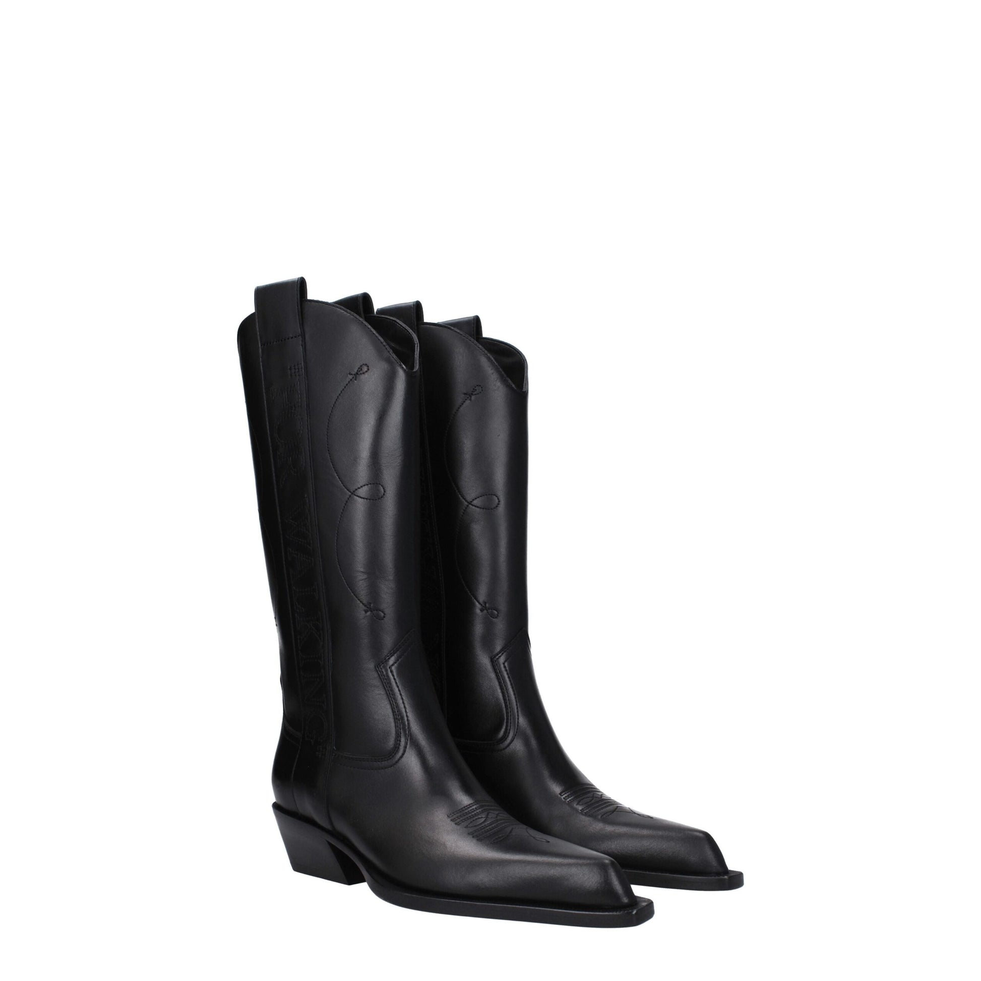 Black Leather High Heel Boots