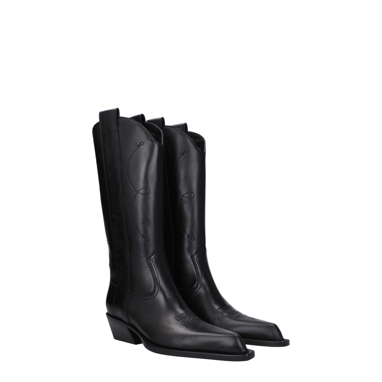 Black Leather High Heel Boots