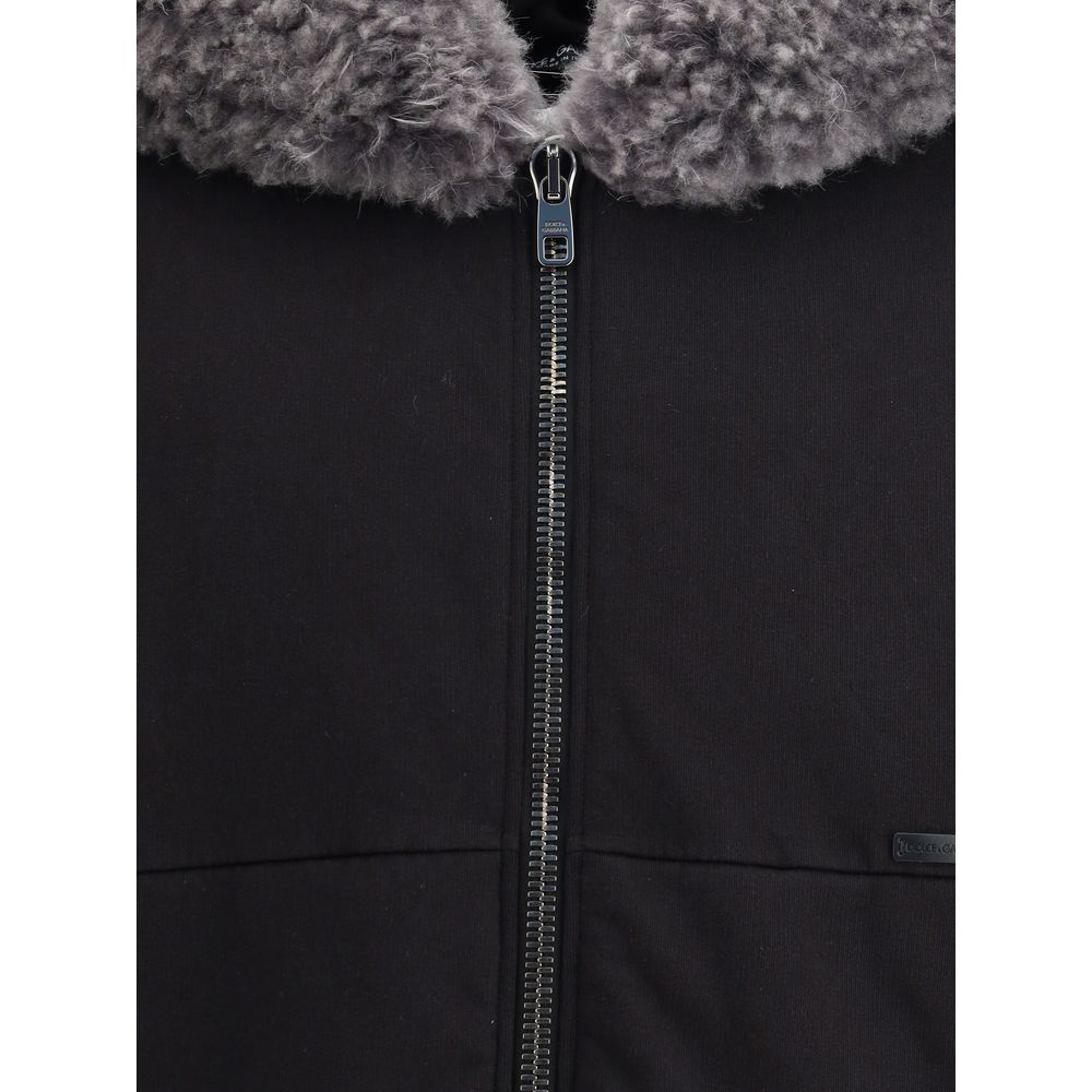 Hooded Sweatshirt with wide fur-trimmed hood