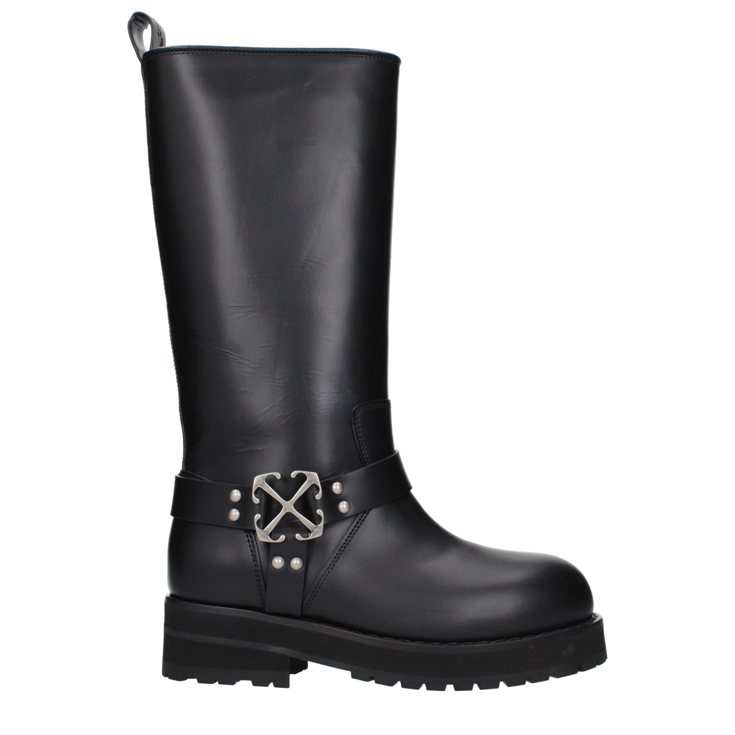 Black Leather Flat Boots