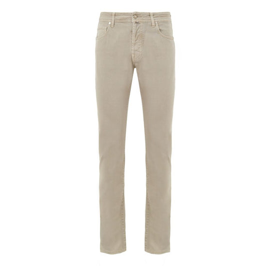 Beige Cotton Slim Fit Jeans
