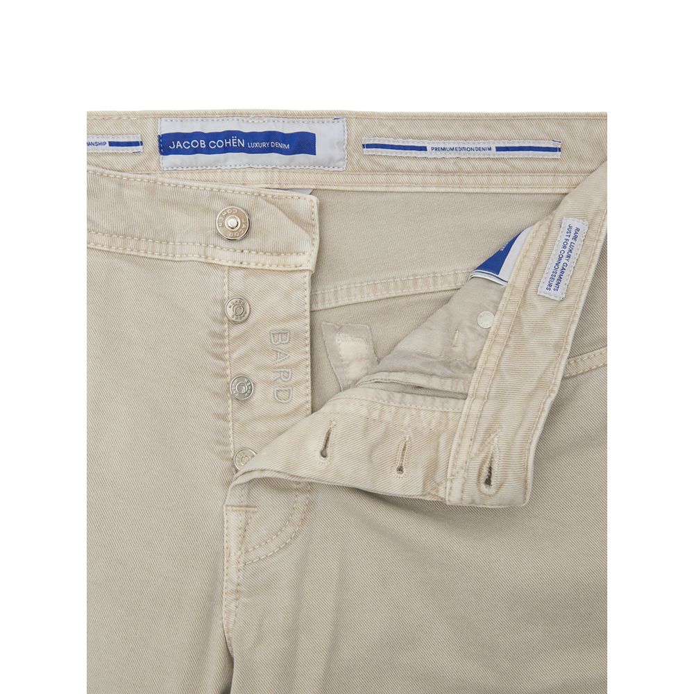 Beige Cotton Slim Fit Jeans