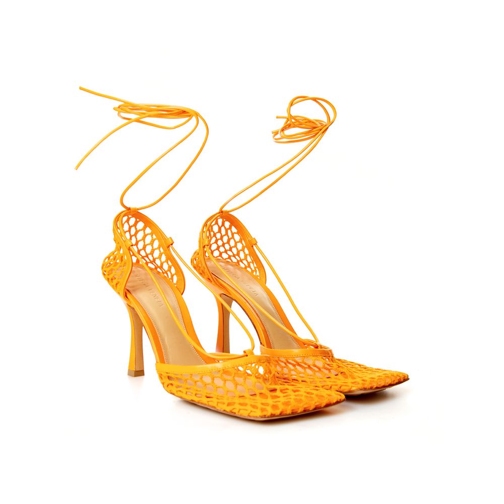 Orange Fabric And Leather High Heel Pumps