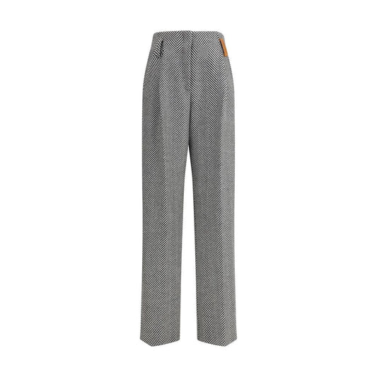 High-waisted Wool Trousers with chevron pattern