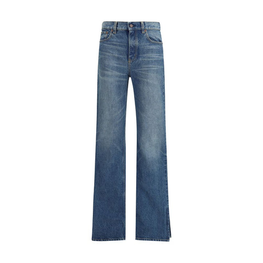 Blue Cotton Straight-Leg Jeans