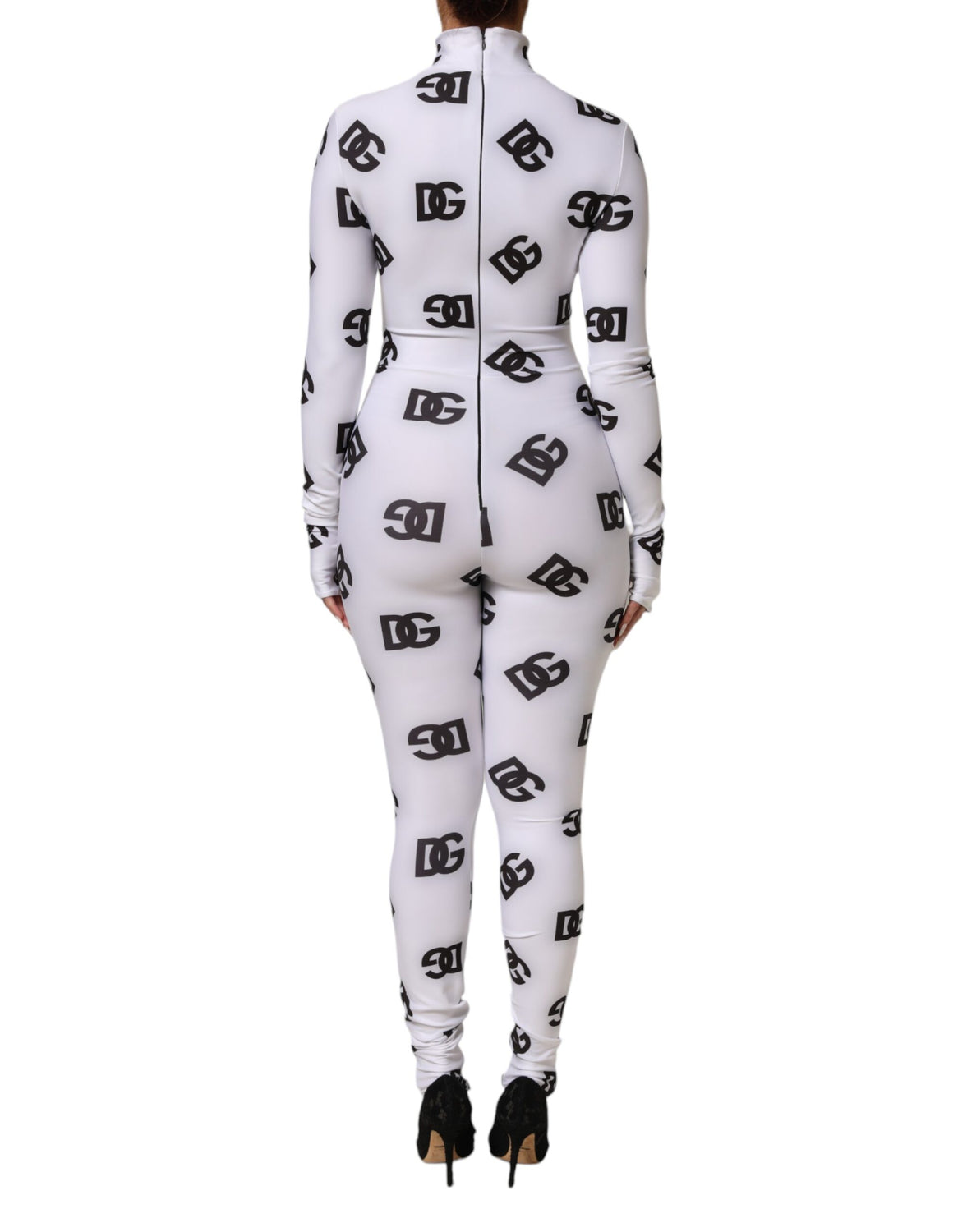 Black White Logo Monogram Long Sleeves Jumpsuit Dress