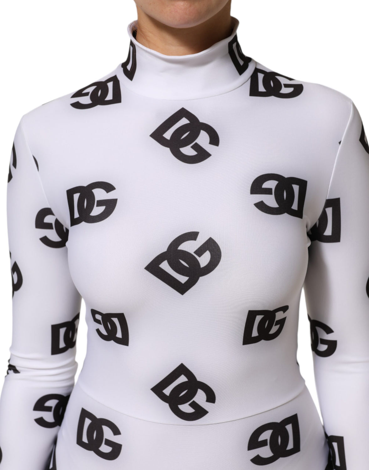 Black White Logo Monogram Long Sleeves Jumpsuit Dress