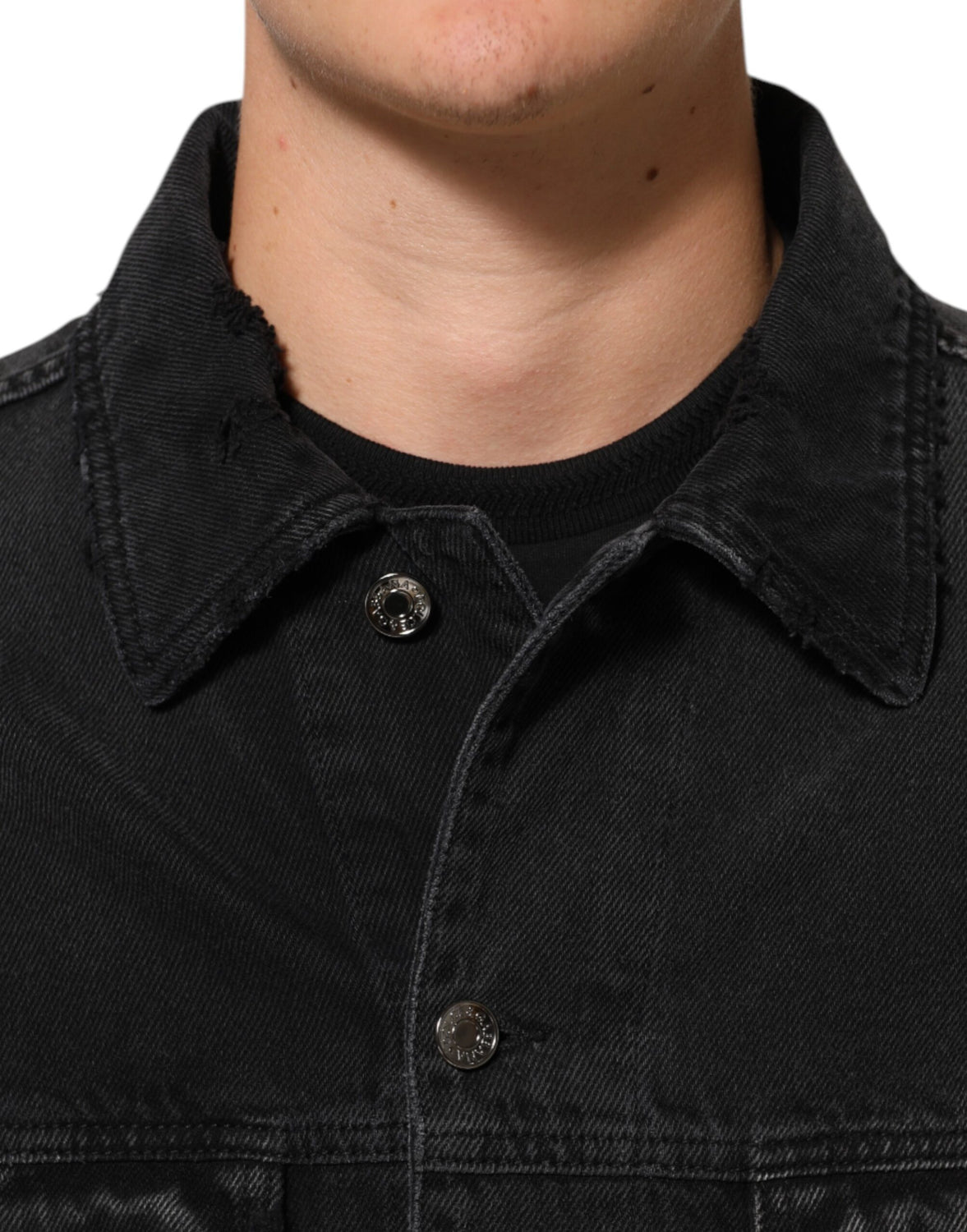 Black Cotton Stretch Denim Blouson Jacket