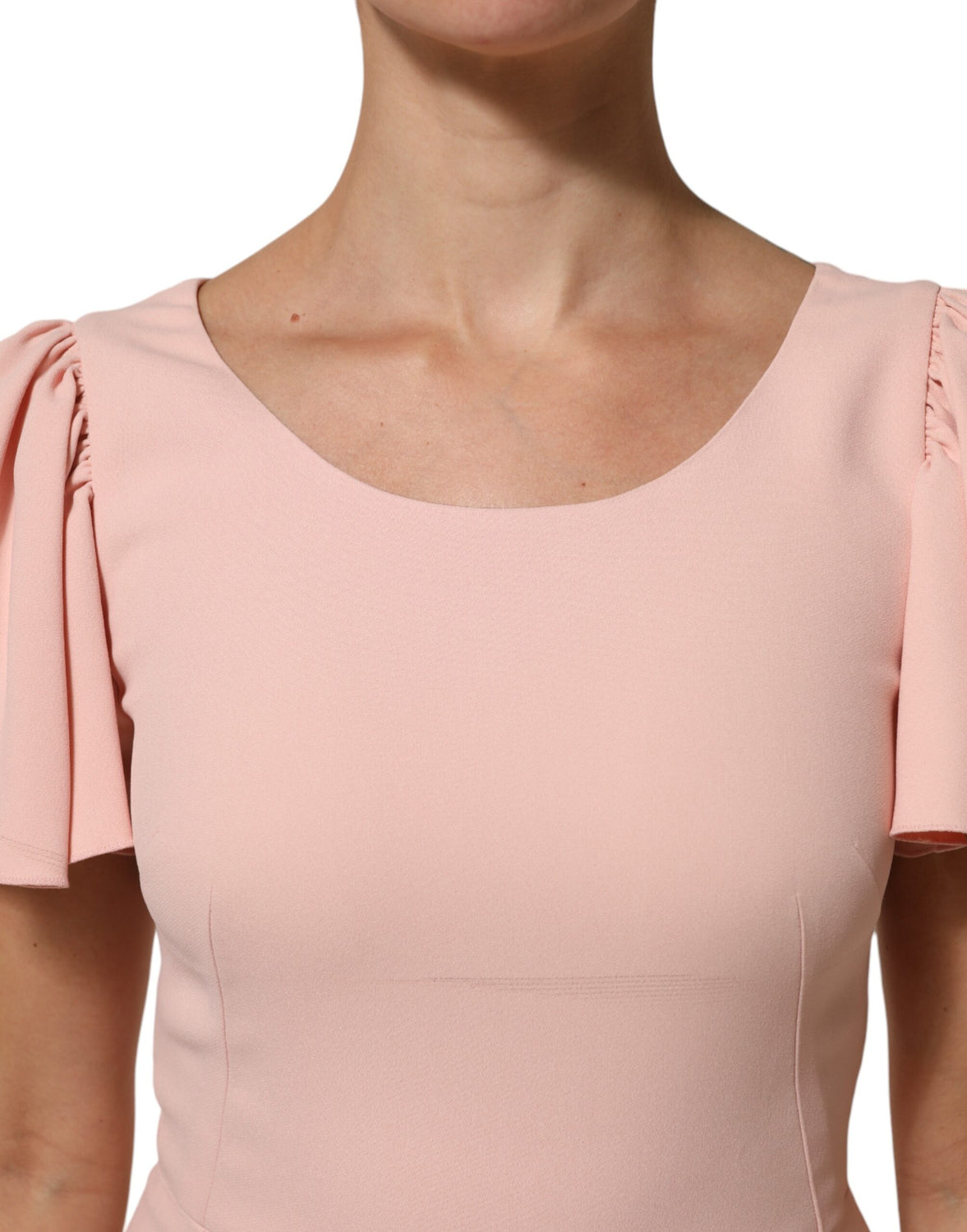 Pink Viscose Short Sleeves Sheath Midi Dress