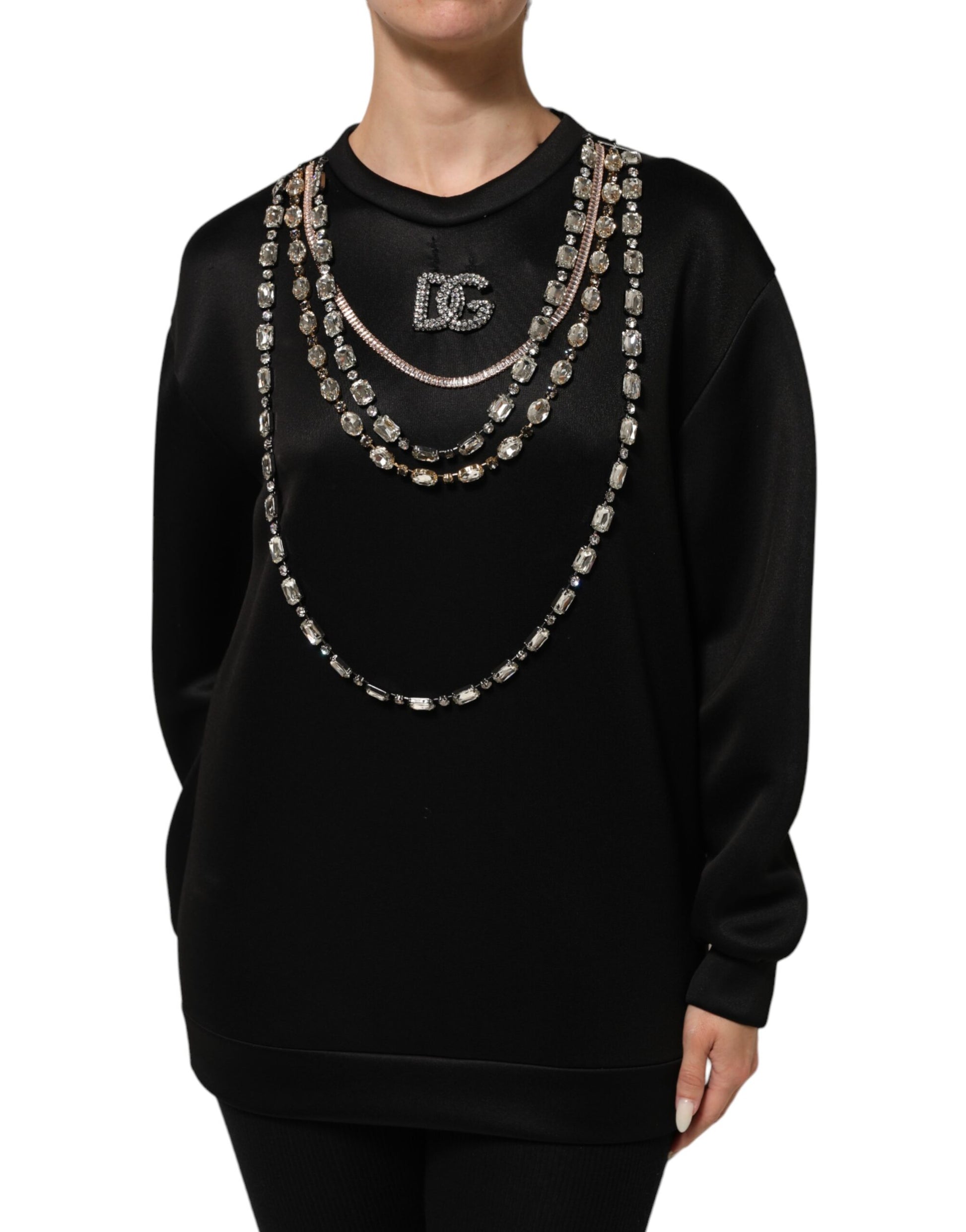 Black Necklace Crystal DG Logo Sweatshirt Sweater