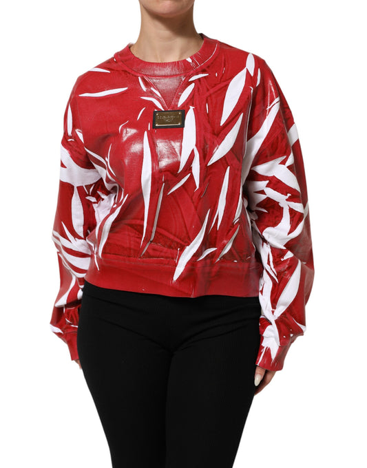 Red White Cotton Printed Pullover Sweater